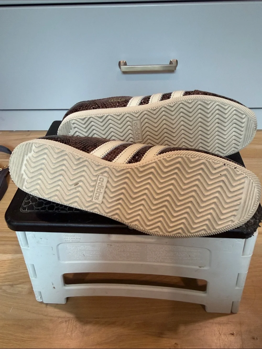 adidas Japan Brown Snake-Print Trainers with Cream Stripes - Picture 3 of 4